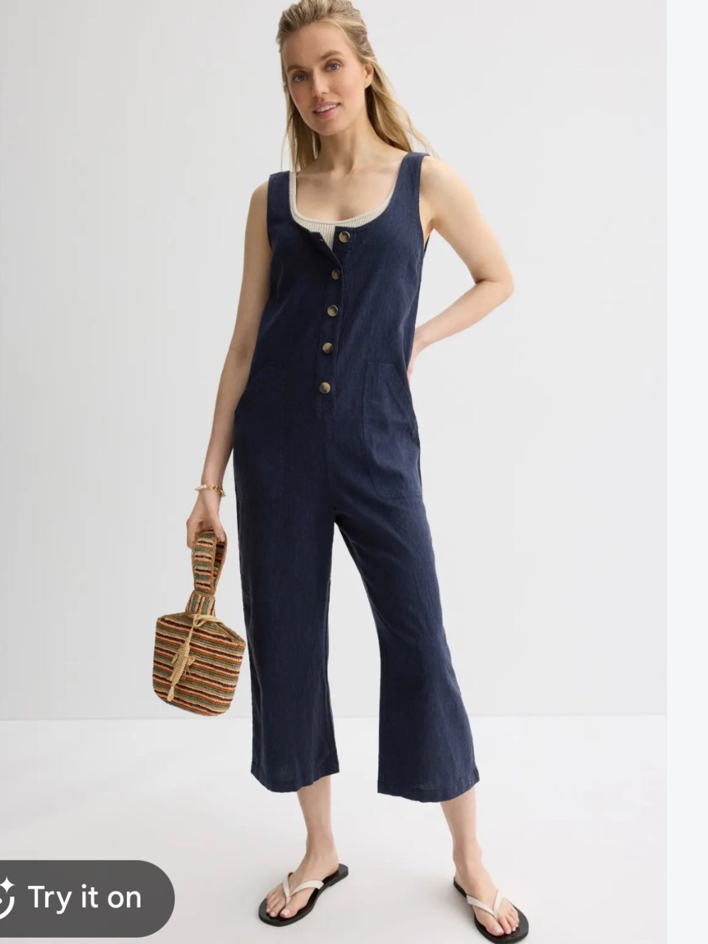 Marine Layer Sydney Dark Navy Button-Front Denim Jumpsuit XS